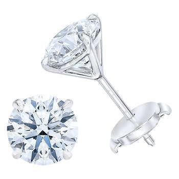 Round Real Diamond Stud Earring Pair  2.40 Ct White Gold 14K Fine Jewelry