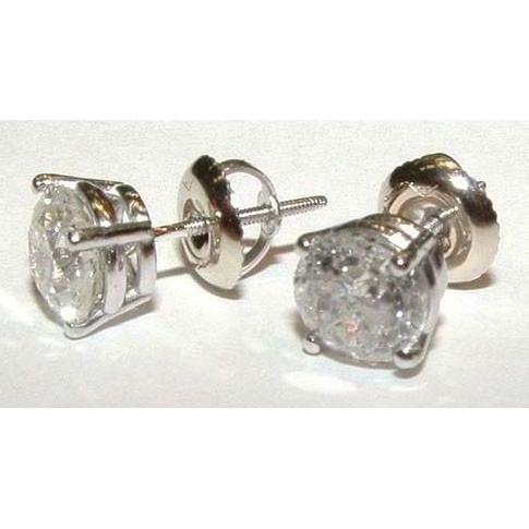 Round Real Diamond Stud Earrings 2.20 Ct. Solid 18K White Gold