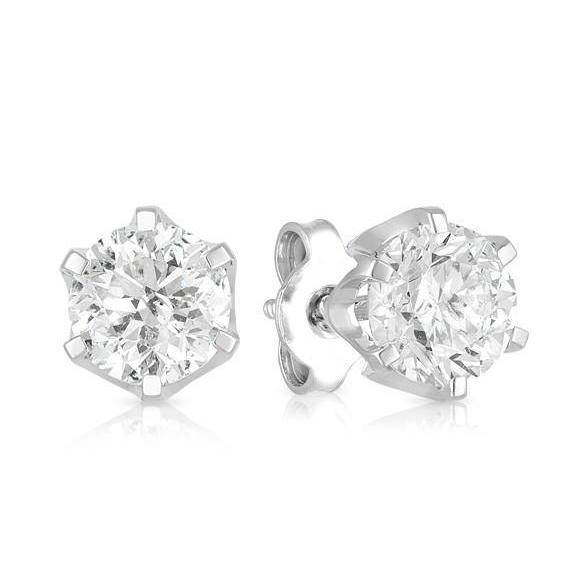 Round Real Diamond Stud Earrings 2.50 Carats Solid White Gold 14K