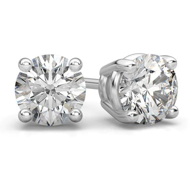 Round Real Diamond Stud Earrings 4 Carats Women Gold Jewelry