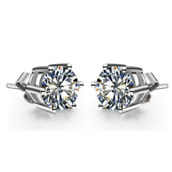 Round Real Diamond Stud Earrings Six Prong Setting Jewelry 2 Carat WG 14K