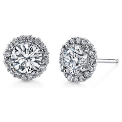 Round Real Natural Earth Mined Diamond Stud Halo Earring 4.30 Carats Women Jewelry 14K Gold