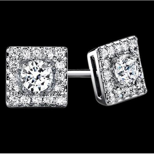 Round Real Diamond Stud Halo Earrings Pair 2.32 Ct. Sparkling Diamond Earring