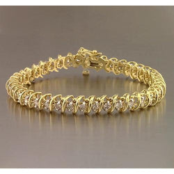 Round Real Natural Earth Mined Diamond Tennis Bracelet 4 Carats Yellow Gold 14K F Vs1