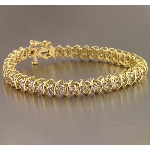 Round Real Diamond Tennis Bracelet 4 Carats Yellow Gold 14K F Vs1