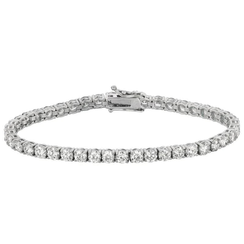 Round Real Diamond Tennis Bracelet 9 Carat Ladies White Gold Jewelry