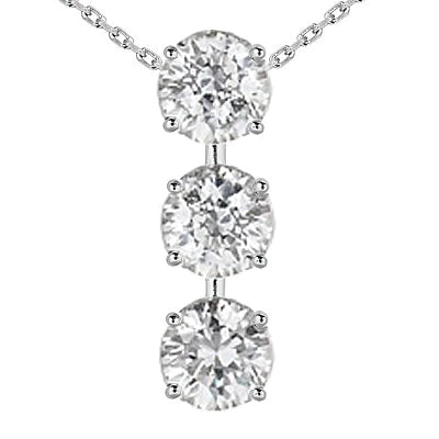 Round Real Diamond Three Stone Journey Pendant With Chain 6 Carats