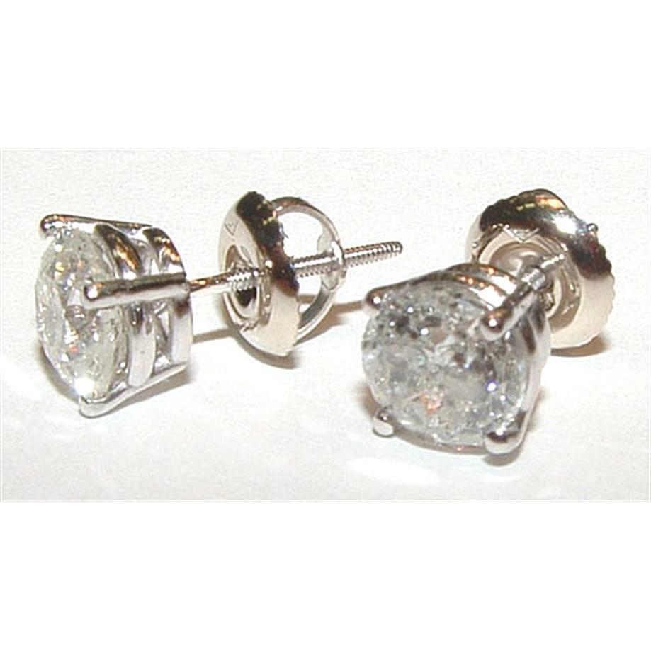 Round Real Diamonds Stud Earrings 1.05 Ct White Gold Women F Vs1