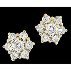 Round Real Diamonds Studs Halo Earring Pair 4.2 Ct. Yellow Gold