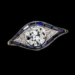 Round Real Old Cut Diamond Bezel Set Ring & Baguette Sapphire 3 Carats