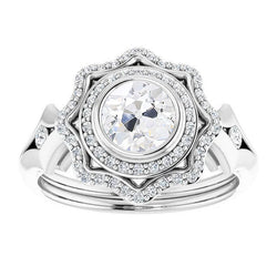 Round Real Old Miner Natural Earth Mined Diamond Double Halo Ring Bezel Split Shank 5.25 Carats
