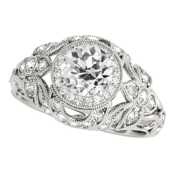Round Real Old Miner Diamond Ring Antique Style Milgrain 4 Carats