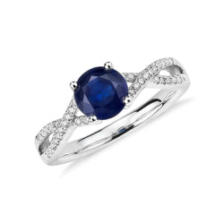 Round Sapphire And Diamond Engagement Ring