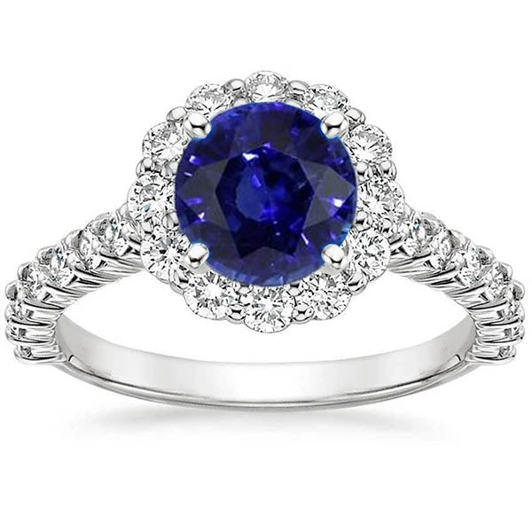 Round Sapphire Engagement Ring With Diamonds