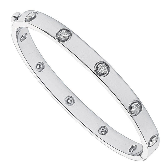 Round Shape 2.50 Carats Natural Diamond Bangle White Gold 14K