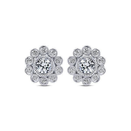 Round Shape Halo Natural Diamond Women Stud Earrings 3 Carat White Gold 14K