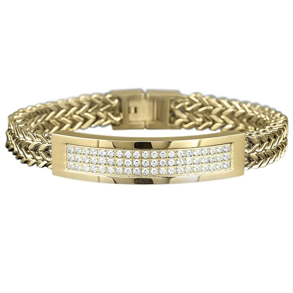 Round Shape Real Diamond Men Bracelet Jewelry Yellow Gold 14K 4 Carats