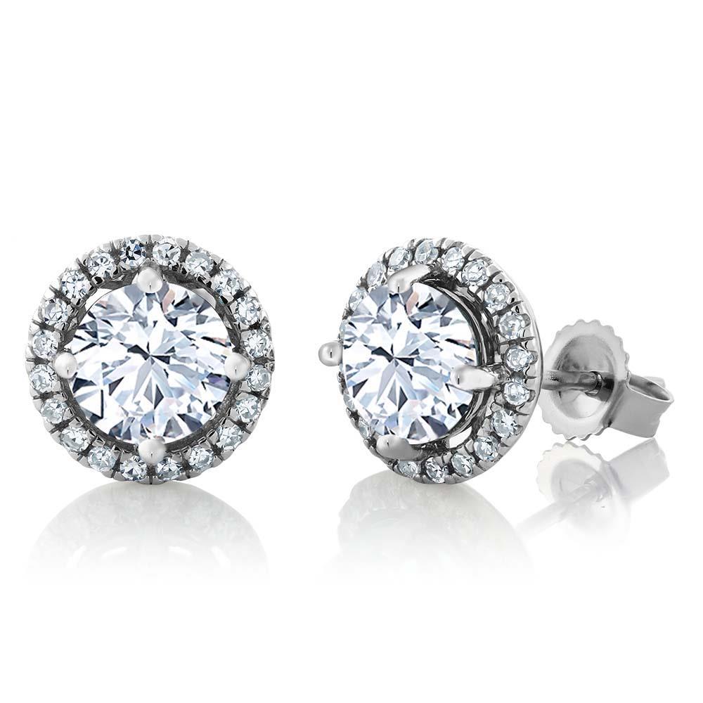 Round Shaped Halo Genuine Diamond Stud Earrings 1.90 Carats White Gold 14K