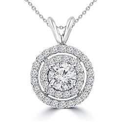 Round Shaped Real Diamond Circle Pendant Necklace 3.50 Carat White Gold 14K