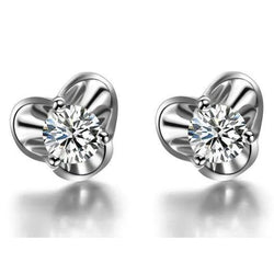 Round Shaped Real Diamond Stud Earring Solid 2 Carat White Gold 14K