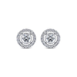 Round Shaped Real Diamond Stud Halo Earring 1.36 Carats White Gold 14K
