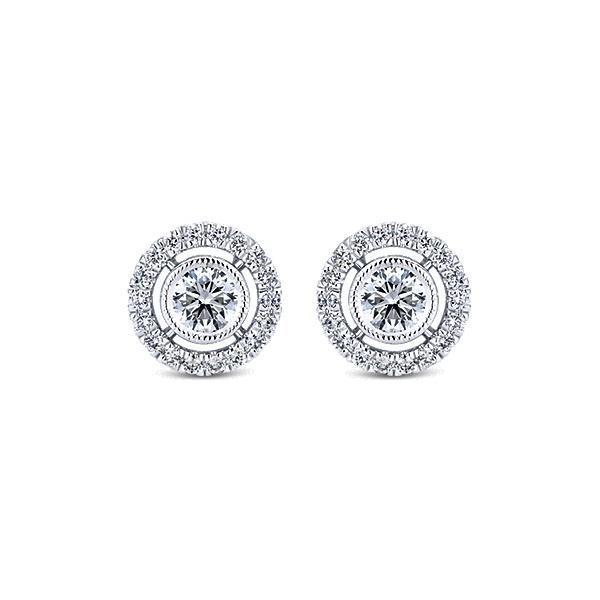 Round Shaped Real Diamond Stud Halo Earring 1.36 Carats White Gold 14K