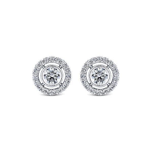 Round Shaped Real Diamond Stud Halo Earring 1.36 Carats White Gold 14K