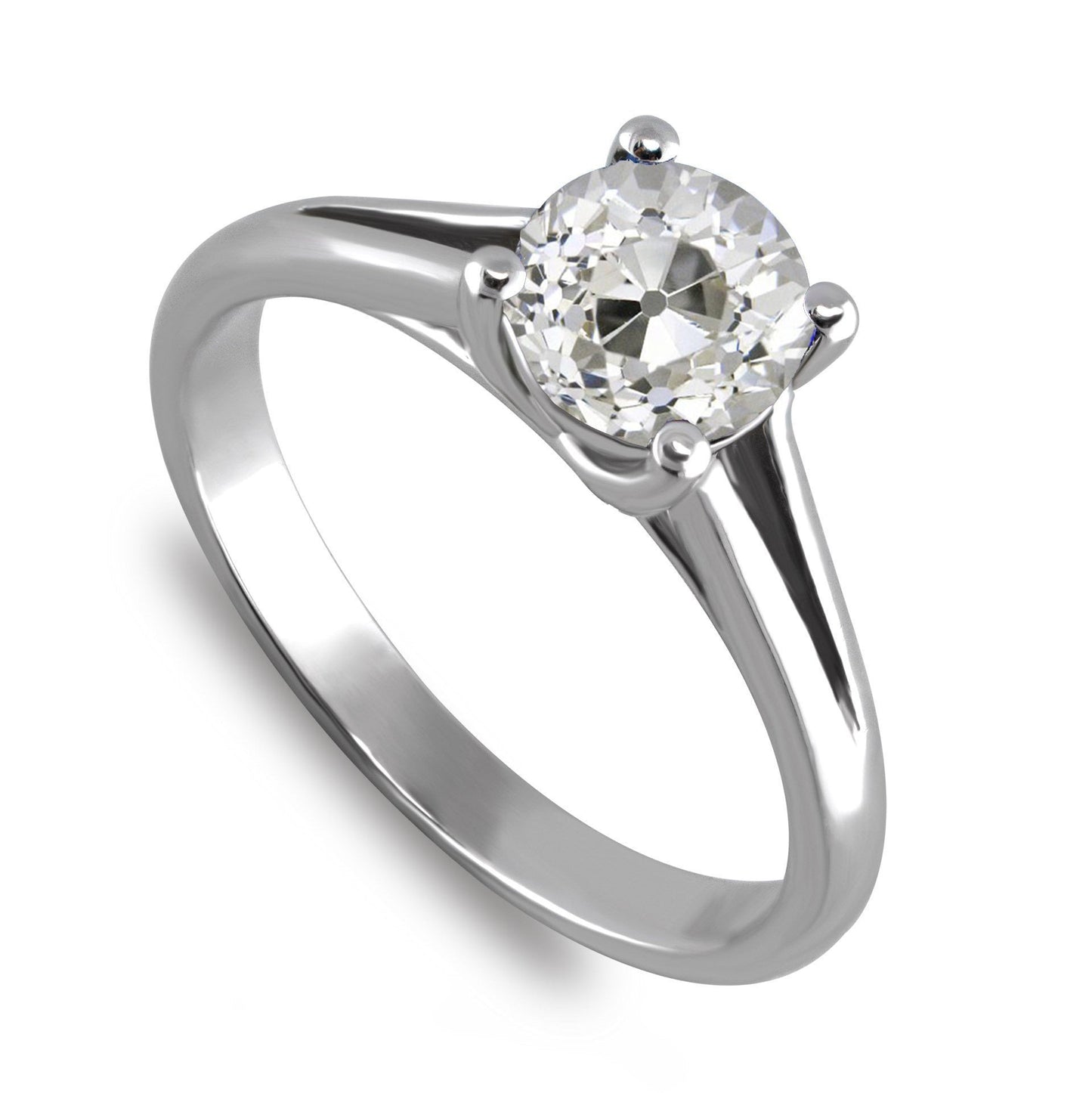 Round Solitaire Old Mine Cut Real Diamond Ring Split Shank 2 Carats Gold - Solitaire Ring-harrychadent.ca