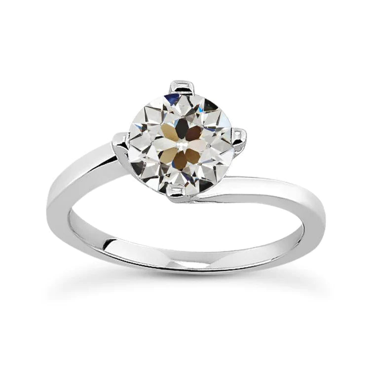 Round Solitaire Old Mine Cut Real Diamond Ring Tension Style 2 Carats