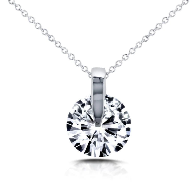 Round Solitaire Real Diamond Necklace Pendant 2.0 Carat White Gold 14K