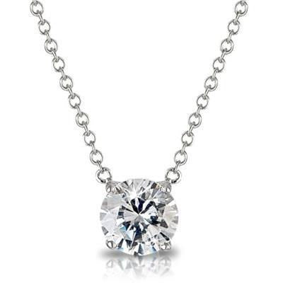 Round Solitaire Real Diamond Necklace Pendant White Gold Jewelry 1.5 Ct