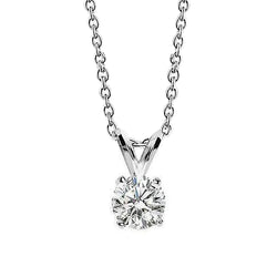 Round Solitaire Real Diamond Pendant Necklace 0.75 Carat Prong Set WG 14K