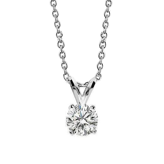 Round Solitaire Real Diamond Pendant Necklace 0.75 Carat Prong Set WG 14K