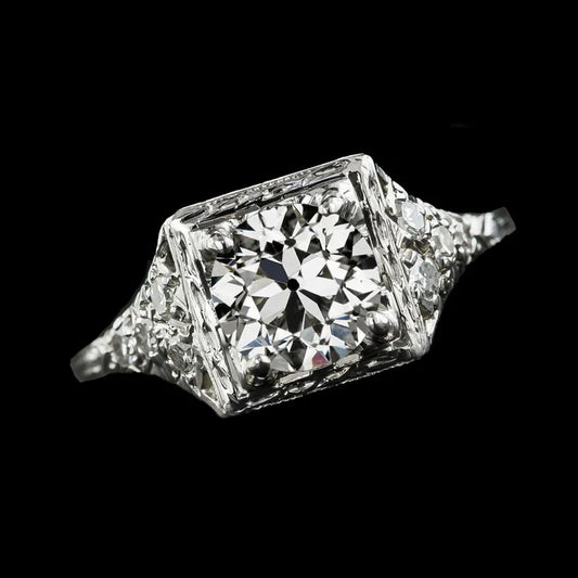 Round Solitaire Ring Old Mine Cut Natural Diamond 2 Carats Women’s Jewelry