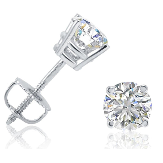 Round Sparkling Real Diamond Studs Earrings 3.50 Carats White Gold 14K