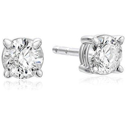 Round Stud Genuine Diamond Earring 3.5 Carats Prong Set White Gold 14K