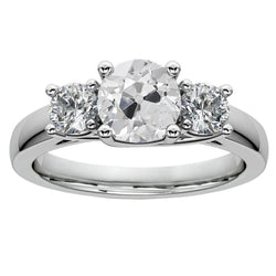 Round Three Stone Old Mine Cut Genuine Natural Earth Mined Diamond Ring 4.50 Carats Jewelry