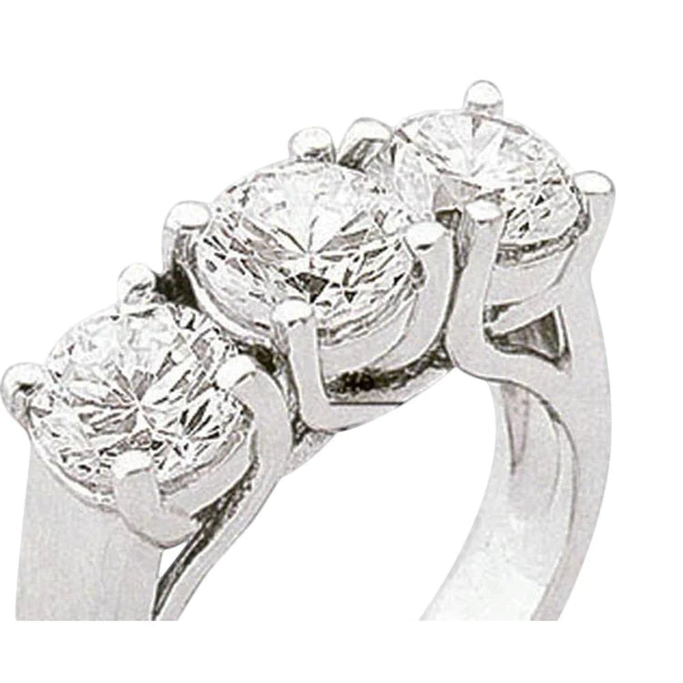 Round Three Stone Women Ring Sparkling Natural Diamond White Gold 