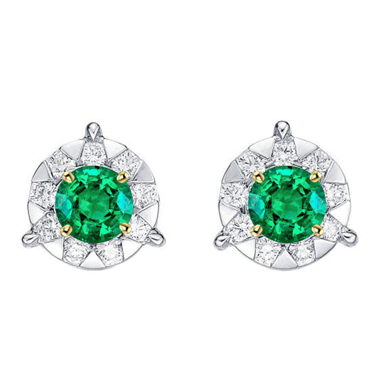 Real Colombian Emerald Gemstone Earring 1.50 ct Two-Tone 14K Gold – main view