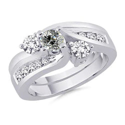 Round Wedding Old Mine Cut Real Diamond Ring Set 3 Stone Style 3.25 Carats