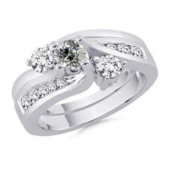 Round Wedding Old Mine Cut Real Diamond Ring Set 3 Stone Style 3.25 Carats