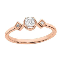 Round & Asscher Natural Diamond Three Stone Ring Prong Set 2 Carats Rose Gold