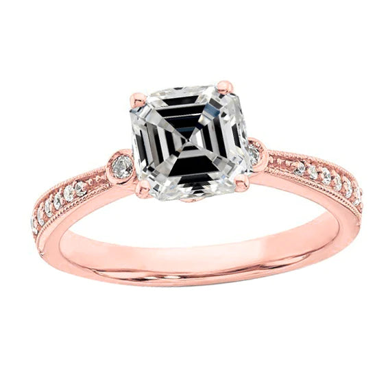 Round & Asscher Real Diamond Ladies Wedding Ring 5 Carats Rose Gold