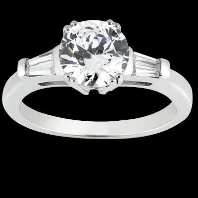 Round & Baguette Real Diamond 1.91 Carat Three Stone Style Engagement Ring