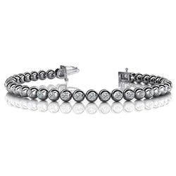 Round Bezel Set Lab Grown Diamond Ladies Tennis Bracelet White Gold 14K 8 Ct