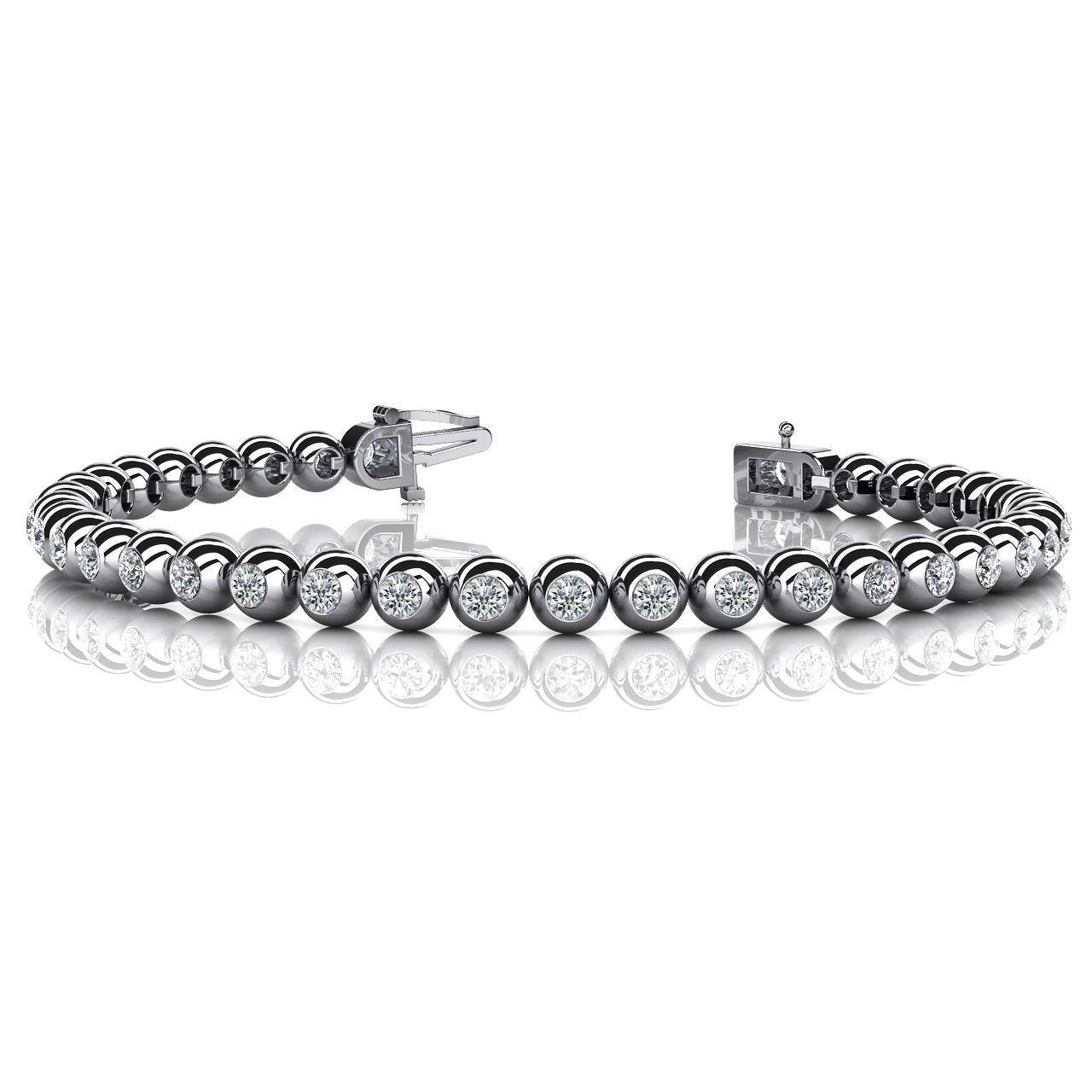 Round Bezel Set Lab Grown Diamond Ladies Tennis Bracelet White Gold 14K 8 Ct