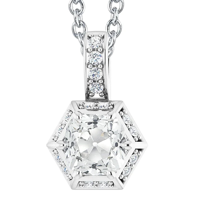 Round & Cushion Old Cut Halo Real Diamond Pendant White Gold 7.50 Carats