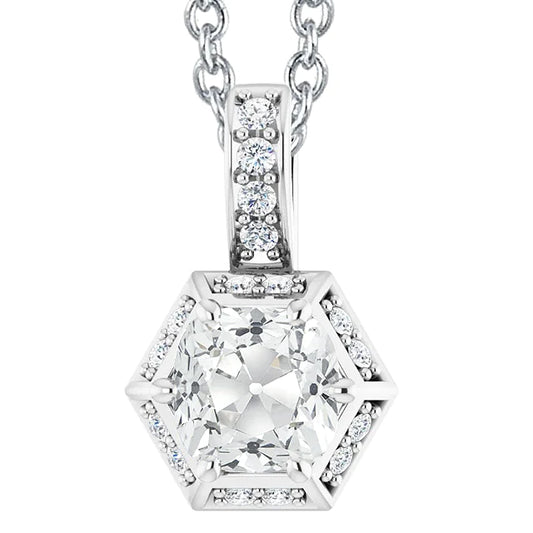 Round & Cushion Old Cut Halo Real Diamond Pendant White Gold 7.50 Carats