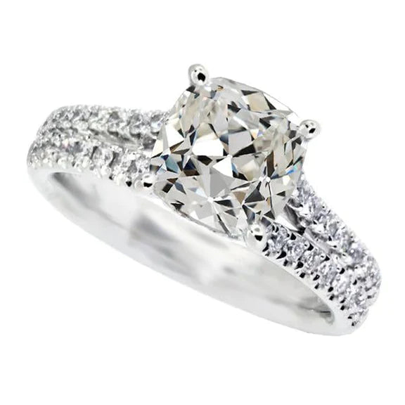 Round & Cushion Old Cut Natural Diamond Ring Double Row Accents 8.50 Carats