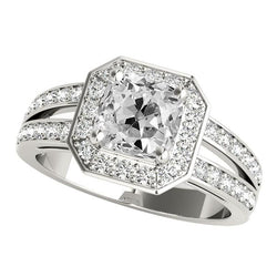 Round & Cushion Old Cut Real Natural Earth Mined Diamond Halo Ring Split Shank 5 Carats